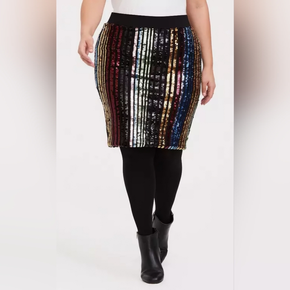 Torrid Multicolored Sequin Striped Pencil Skirt - Picture 4 of 6